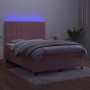 Cama box spring colchón y LED terciopelo rosa 140x200 cm de , Camas y somieres - Ref: Foro24-3136130, Precio: 536,48 €, Descu...