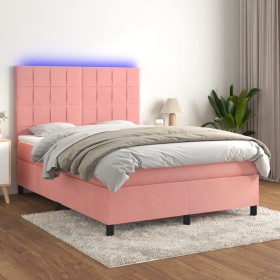 Box spring bed with mattress and LED pink velvet 140x190 cm by , Beds and slatted bases - Ref: Foro24-3136124, Price: 534,11 ...