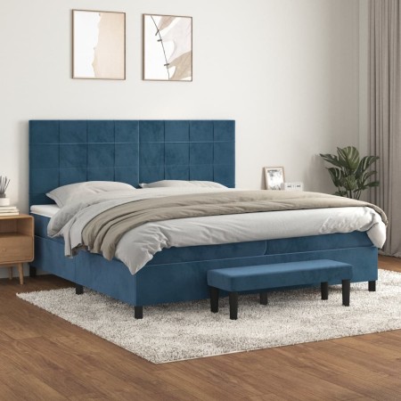 Cama box spring con colchón terciopelo azul oscuro 200x200 cm de , Camas y somieres - Ref: Foro24-3137867, Precio: 799,11 €, ...