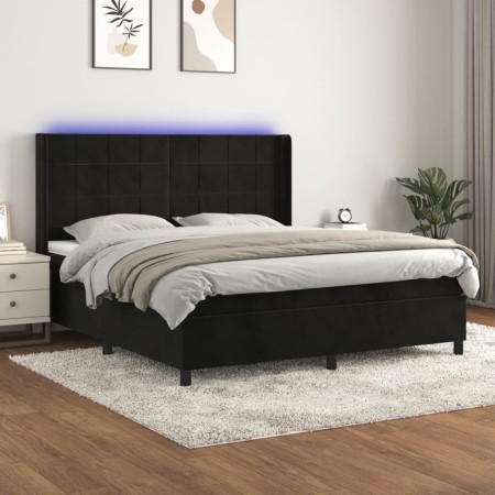 Boxspringbett mit Matratze und LED-Samt in Schwarz, 160 x 200 cm von , Betten und Lattenroste - Ref: Foro24-3139573, Preis: 5...