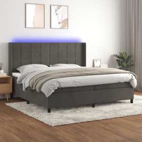 Box spring bed with mattress and LED dark gray velvet 200x200 cm by , Beds and slatted bases - Ref: Foro24-3139584, Price: 69...