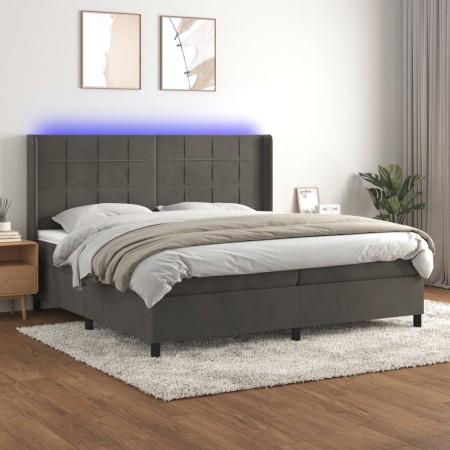 Cama box spring colchón y LED terciopelo gris oscuro 200x200 cm de , Camas y somieres - Ref: Foro24-3139584, Precio: 714,61 €...