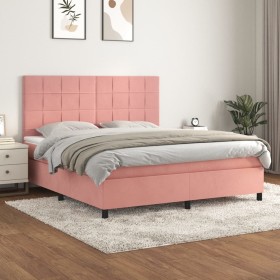 Box spring bed with pink velvet mattress 160x200 cm by , Beds and slatted bases - Ref: Foro24-3143036, Price: 546,18 €, Disco...