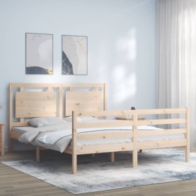 Bed frame with solid wood headboard 160x200 cm by , Beds and slatted bases - Ref: Foro24-3194061, Price: 153,71 €, Discount: %