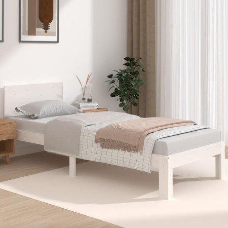 Estructura de cama madera maciza individual blanco 75x190 cm de , Camas y somieres - Ref: Foro24-810456, Precio: 94,38 €, Des...