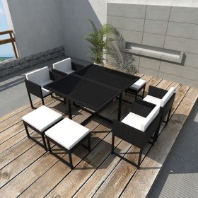 Set comedor de jardín 9 piezas y cojines ratán sintético negro de vidaXL, Conjuntos de jardín - Ref: Foro24-42759, Precio: 42...