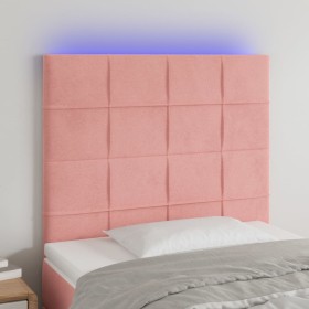 Pink velvet headboard with LED lights 80x5x118/128 cm by , Headboards and footboards - Ref: Foro24-3122459, Price: 65,99 €, D...