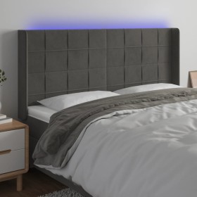 Dark gray velvet headboard with LED 163x16x118/128 cm by , Headboards and footboards - Ref: Foro24-3124103, Price: 134,85 €, ...