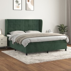 Cama box spring con colchón terciopelo verde oscuro 160x200 cm de , Camas y somieres - Ref: Foro24-3129222, Precio: 564,88 €,...