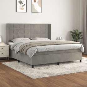 Boxspringbett mit hellgrauer Samtmatratze 160x200 cm von , Betten und Lattenroste - Ref: Foro24-3132687, Preis: 584,26 €, Rab...