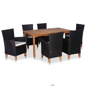 Set de comedor de jardín 7 pzas ratán sintético negro y marrón de vidaXL, Conjuntos de jardín - Ref: Foro24-44101, Precio: 47...