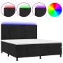 Box spring bed with mattress and LED black velvet 160x200 cm by , Beds and slatted bases - Ref: Foro24-3136133, Price: 543,93...