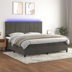 Cama box spring colchón y LED terciopelo gris oscuro 200x200 cm de , Camas y somieres - Ref: Foro24-3136144, Precio: 687,90 €...