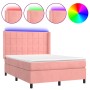 Cama box spring colchón y LED terciopelo rosa 140x190 cm de , Camas y somieres - Ref: Foro24-3139564, Precio: 539,96 €, Descu...