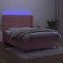 Cama box spring colchón y LED terciopelo rosa 140x190 cm de , Camas y somieres - Ref: Foro24-3139564, Precio: 539,96 €, Descu...