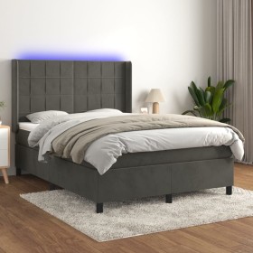 Box spring bed with mattress and LED dark gray velvet 140x200 cm by , Beds and slatted bases - Ref: Foro24-3139566, Price: 52...