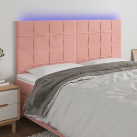 Rosafarbenes Samtkopfteil mit LED-Leuchten, 160 x 5 x 118/128 cm von , Kopf- und Fußteile - Ref: Foro24-3122483, Preis: 120,9...