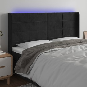 Black velvet headboard with LED 163x16x118/128 cm by , Headboards and footboards - Ref: Foro24-3124104, Price: 138,99 €, Disc...