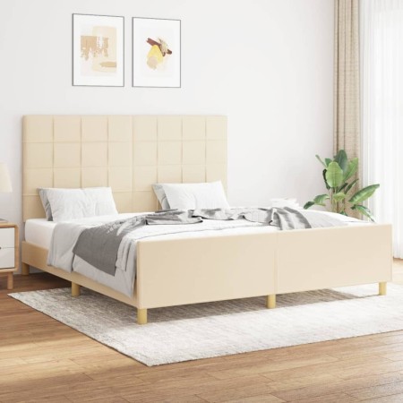 Estructura de cama con cabecero de tela color crema 160x200 cm de , Camas y somieres - Ref: Foro24-3125070, Precio: 234,68 €,...