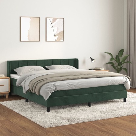 Cama box spring con colchón terciopelo verde oscuro 180x200 cm de , Camas y somieres - Ref: Foro24-3130976, Precio: 547,53 €,...