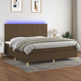 Box spring bed mattress LED lights dark brown fabric 200x200 cm by , Beds and slatted bases - Ref: Foro24-3135464, Price: 657...