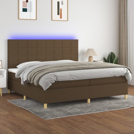 Cama box spring colchón luces LED tela marrón oscuro 200x200 cm de , Camas y somieres - Ref: Foro24-3135464, Precio: 675,57 €...