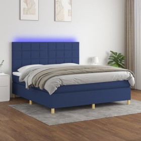 Cama box spring colchón y luces LED tela azul 160x200 cm de , Camas y somieres - Ref: Foro24-3135451, Precio: 576,49 €, Descu...