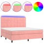 Cama box spring colchón y LED terciopelo rosa 160x200 cm de , Camas y somieres - Ref: Foro24-3136136, Precio: 540,99 €, Descu...