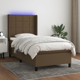 Cama box spring colchón luces LED tela marrón oscuro 100x200cm de , Camas y somieres - Ref: Foro24-3138296, Precio: 405,99 €,...