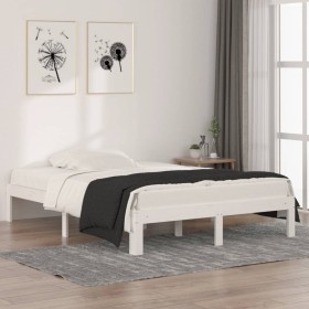 Estructura de cama de madera maciza blanca 135x190 cm de , Camas y somieres - Ref: Foro24-810341, Precio: 100,87 €, Descuento: %