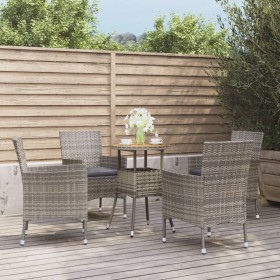 5 Stück Gartentisch und Stühle und Kissen synthetisches Rattangrau von , Gartensets - Ref: Foro24-3187435, Preis: 327,99 €, R...