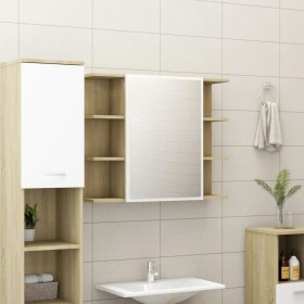 Armario espejo baño contrachapada blanco y roble 80x20,5x64 cm de , Tocadores de baño - Ref: Foro24-802611, Precio: 118,35 €,...