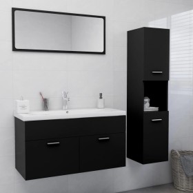 Engineered wood black bathroom furniture set by , Bathroom furniture - Ref: Foro24-3070974, Price: 141,13 €, Discount: %