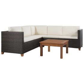 Set muebles de jardín con cojines 4 pzas ratán sintético marrón de vidaXL, Conjuntos de jardín - Ref: Foro24-44108, Precio: 3...