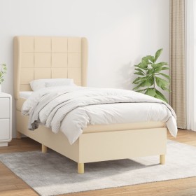 Cama box spring con colchón tela color crema 90x200 cm de , Camas y somieres - Ref: Foro24-3128498, Precio: 372,52 €, Descuen...