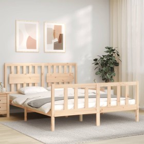 Bed frame with solid wood headboard 160x200 cm by , Beds and slatted bases - Ref: Foro24-3192436, Price: 155,42 €, Discount: %