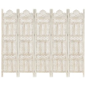 Hand-carved white mango wood 5-panel room divider, 200x165 cm by , Room dividers - Ref: Foro24-285320, Price: 250,85 €, Disco...