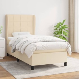 Cama box spring con colchón tela color crema 90x200 cm de , Camas y somieres - Ref: Foro24-3127938, Precio: 373,72 €, Descuen...