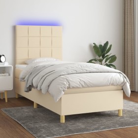 Cama box spring colchón y luces LED tela crema 90x200 cm de , Camas y somieres - Ref: Foro24-3135410, Precio: 357,94 €, Descu...