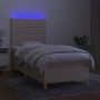 Boxspringbett-Matratze und LED-Leuchten, cremefarbener Stoff, 90 x 200 cm von , Betten und Lattenroste - Ref: Foro24-3135410,...