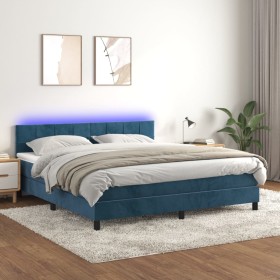 Cama box spring colchón y LED terciopelo azul oscuro 160x200 cm de , Camas y somieres - Ref: Foro24-3134415, Precio: 483,58 €...