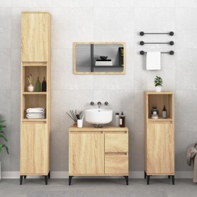 Sonoma oak plywood 3-piece bathroom furniture set by , Bathroom furniture - Ref: Foro24-3185546, Price: 232,99 €, Discount: %