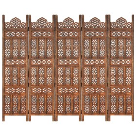 Screen 5 panels hand carved brown mango wood 200x165 cm by , Room dividers - Ref: Foro24-285326, Price: 255,90 €, Discount: %