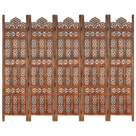 Screen 5 panels hand carved brown mango wood 200x165 cm by , Room dividers - Ref: Foro24-285326, Price: 244,02 €, Discount: %