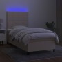 Boxspringbett-Matratze und LED-Leuchten, cremefarbener Stoff, 90 x 200 cm von , Betten und Lattenroste - Ref: Foro24-3134850,...