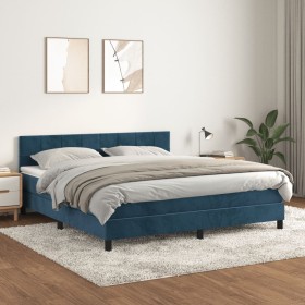 Box spring bed with dark blue velvet mattress 160x200 cm by , Beds and slatted bases - Ref: Foro24-3141315, Price: 489,84 €, ...