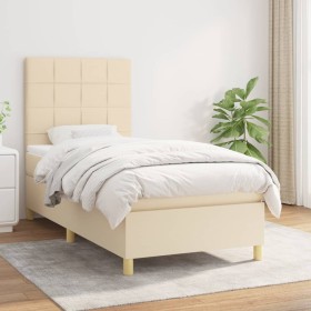 Box spring bed with cream fabric mattress 90x190 cm by , Beds and slatted bases - Ref: Foro24-3142302, Price: 370,03 €, Disco...