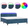 Cama box spring colchón y LED terciopelo azul oscuro 160x200 cm de , Camas y somieres - Ref: Foro24-3134535, Precio: 483,93 €...