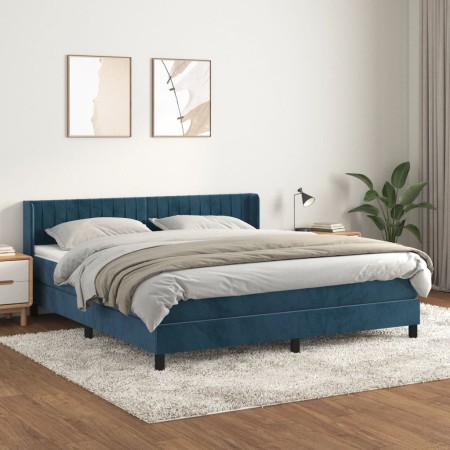 Box spring bed with dark blue velvet mattress 160x200 cm by , Beds and slatted bases - Ref: Foro24-3131091, Price: 491,48 €, ...