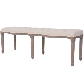 Solid wood and cream white linen bench 150x40x48 cm by , Benches for halls and storage - Ref: Foro24-245361, Price: 177,29 €,...